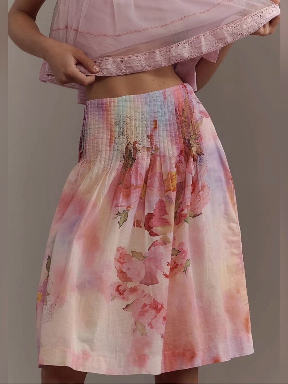 Anthropologie Low Rise Gathered Yoke Skirt
